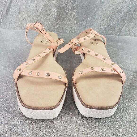 Journee Collection Platform Sandals sz 11 Pink Leather Wedge Cushioned Shoes - Picture 3 of 12